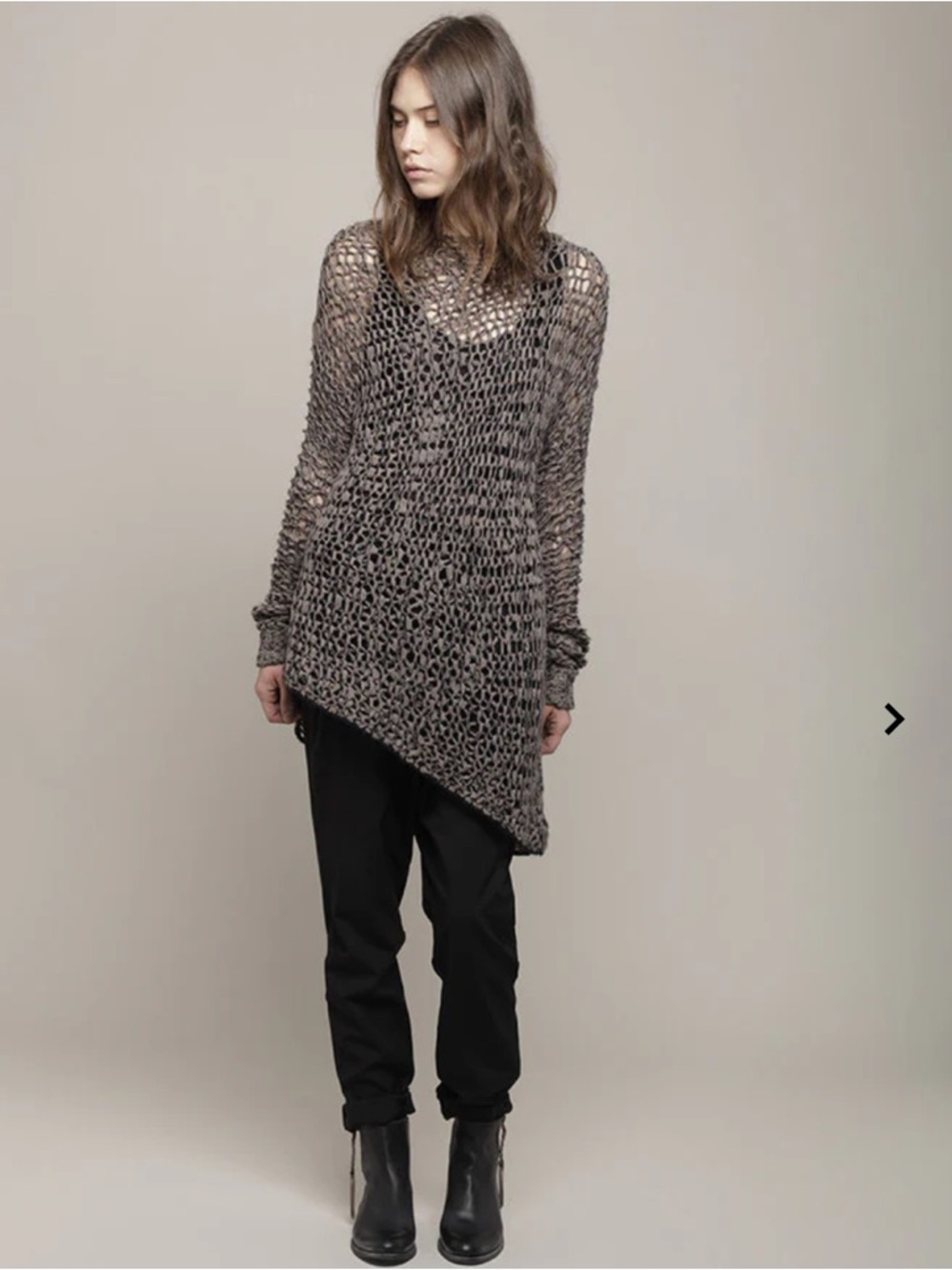 Helmut Lang Asymmetric Hem Loop Knit Tunic Textured Open-Knit Alpaca Tape